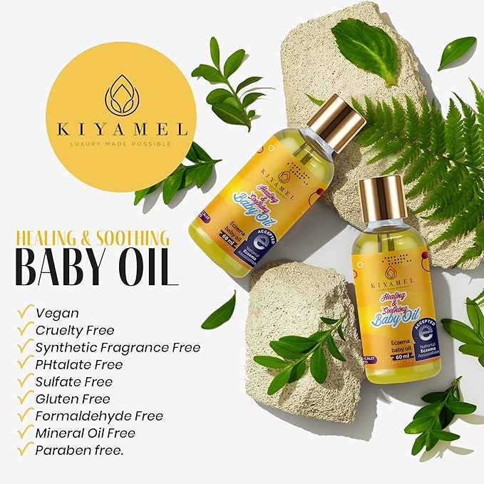 KIYAMEL Healing and Soothing Baby Oil, Fast Absorbing Moisturizer for Sensitive Skin, with Jojoba, Argan & Black Currant Oil, Natural Orange Scent and Vitamin E Enriched - Bloomnest