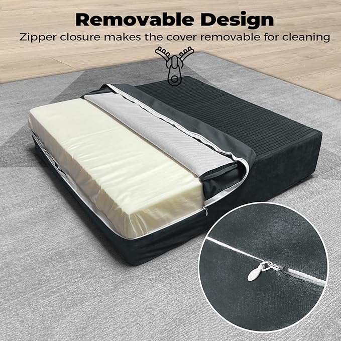 Large Floor Pillows for Adults, Thick Meditation Floor Cushions for Sitting Yoga, 22x22x5 Foam Seat Cushions Set of 2 for Furniture, Floor Pillow with Pleated Velvet Removable Cover, Grey