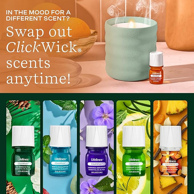 ClickWick Essential Oil Blends for Lifelines Diffusers, 3-Pack Citrus Grove Set - Essential Oil Blend Refill for Candle, Plant & Shower Aromatherapy Diffuser - Fragrance for Diffusers - Bloomnest