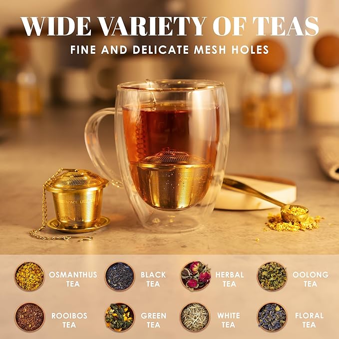Tea Infuser (Set of 2) with Tea Scoop and Drip Dray - Ultra Fine Tea Strainer for Loose Leaf Tea - Stainless Steel Tea Steeper for a Superior Brewing Experience - Bloomnest