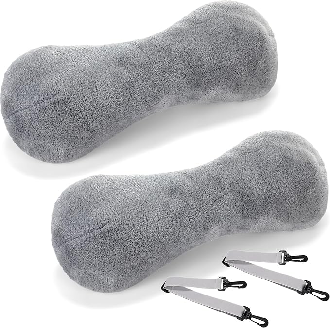 2 Pcs Neck Pillow for Recliner Headrest Pillow Bone Shaped Chair Plush with Adjustable Strap Neck Support and Pain Relief Curve Head Cushion for Car Travel Airplane (Grey) - Bloomnest