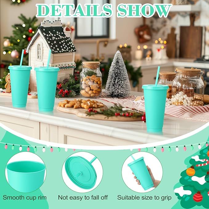 Honeydak 60 Pack Tumbler with Straw and Lid Bulk Water Bottle Iced Coffee Travel Mug Cup Reusable Plastic Cups for Party Birthdays 24-27 oz (Green Color) - Bloomnest