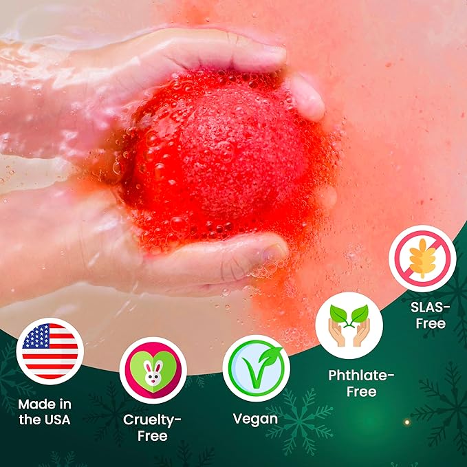 Christmas Bath Bomb for Kids with Surprise Bath Toys Inside (Gift Set) - Stocking Stuffers for Boys and Girls - Holiday Bubble Bath with Cheerful Scent, USA Made by Two Sisters - Bloomnest