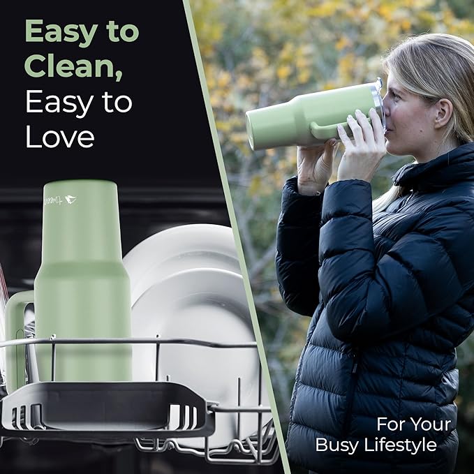 40 oz Tumbler With Handle and Straw Made of Stainless Steel - Double Wall Vacuum Insulated Tumbler With Lid - Sweat Proof Easy Grip, BPA-Free, Dishwasher Safe Tumbler (Sea Sage) - Bloomnest