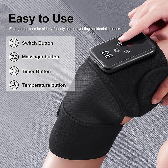 Knee Massager with Heat Vibration for Pain Relief,Electric Heated Knee Brace,with 6 Heat Levels and 9 Massage Mode,Gift for Both Men and Women（Black, Pair） - Bloomnest