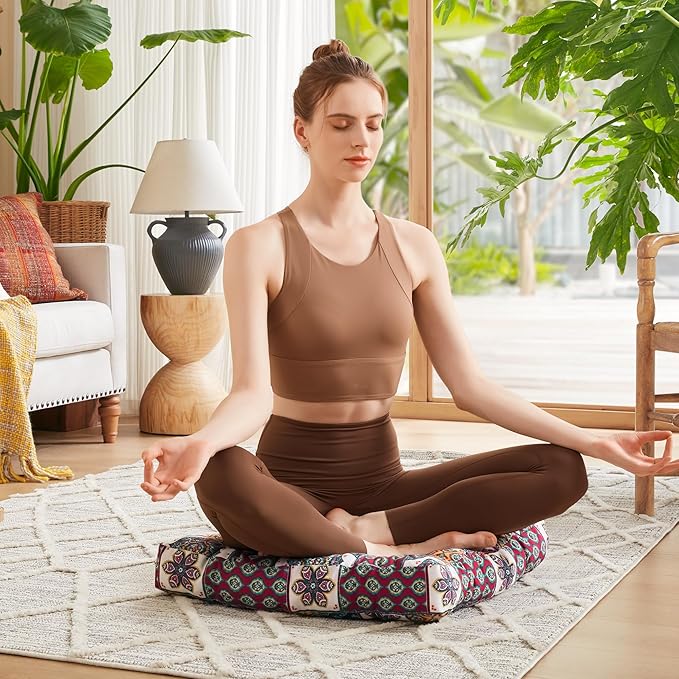 Codi Meditation Floor Cushions Set of 2, Large Pillow Sitting for Adults and Kids, Bohemian Seats for Reading Yoga Living Room Tatami, Memory Foam Added, 22x22 Inch, Paisley Boho - Bloomnest