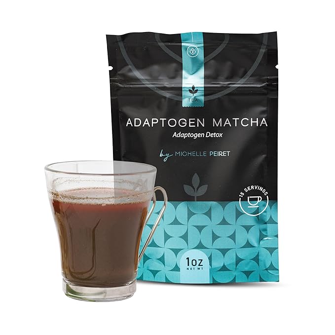 Michelle Peiret Adaptogen Ceremonial Grade Matcha Tea with Ashwagandha & Ginger Root, Perfect Coffee Substitute, Premium Blend, 15 Servings - Bloomnest