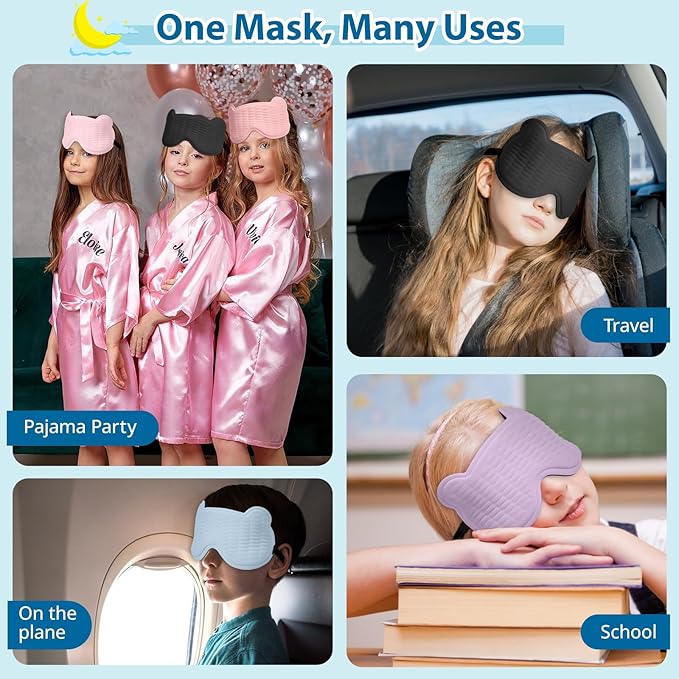 Kids Sleep Mask, 3D Sleeping Eye Mask for Kids with Adjustable Elastic Strap, Bear Shape Eye Cover with Memory Foam, Soft & Light-Blocking, Gift for Boys Girls Teens Age 5–15 (Blue) - Bloomnest