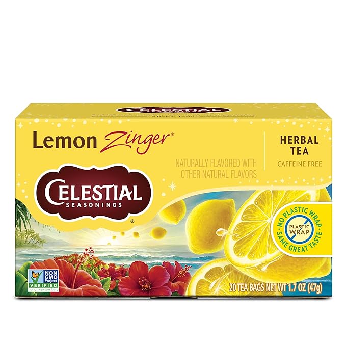 Celestial Seasonings Lemon Zinger Herbal Tea, Caffeine Free, 20 Tea Bags Box - Bloomnest