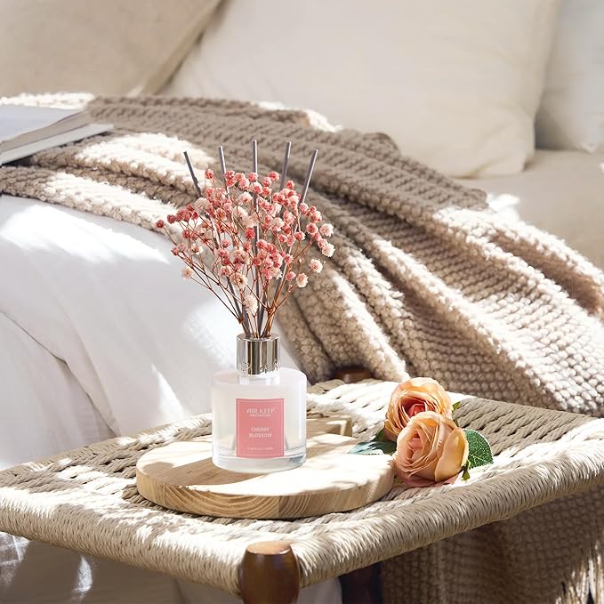 Airkeep Reed Diffuser Set, 3.38 fl oz (100 ml) - Cherry Blossom Oil Diffusers with 8 Reed Sticks, Home Fragrance Reed Diffuser for Bathroom Shelf Decor