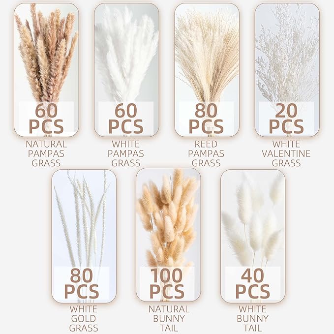 440PCS Natural Dried Pampas Grass Boho Home Decor Bouquet Phragmites Dried Flowers Bouquet for Wedding Floral Arrangements Home Decorations (440PCS) - Bloomnest