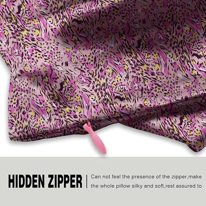 Mulberry Silk Pillowcase for Hair and Skin King Size Leopard Print Silk Pillow Cases with Zipper Soft Breathable Smooth Cooling Silk Pillow Covers for Sleeping (Pink Paint, 20"X 36",1Pcs) - Bloomnest