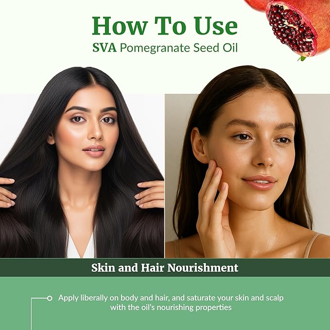 SVA Pomegranate Seed Organic - 4 Fl Oz – 100% Natural Cold Pressed Organic Pomegranate Oil - for Face, Skin Care, Hair Care, Scalp Massage & Body Massage – Carrier Oil with Dropper - Bloomnest
