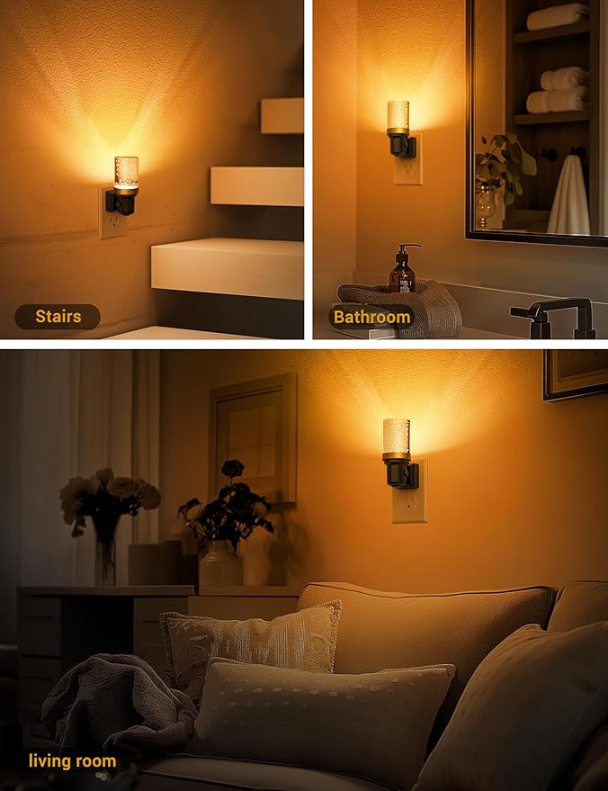 JandCase Night Light Amber, Dimmable Night Lights Plug into Wall, Auto On/Off Light Sensor Nightlight, 0-100LM Brightness LED Night Light, Bathroom Hallway Bedroom Decoration - Bloomnest