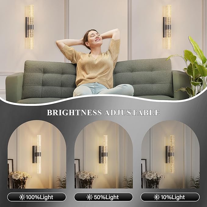 camuucci Battery Operated Black Wall Sconces Set of 2 Rechargeable Battery Powered Wall Light with 12000mAh Indoor Not Hardwired Dimmable Wall Lamp Fixtures for Bedroom Living Room 15.3 Inches - Bloomnest