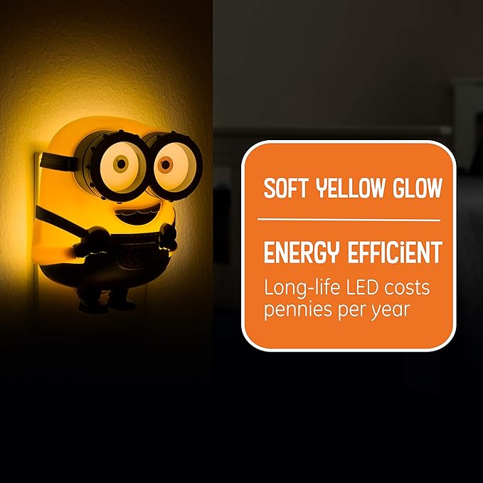 Minions: The Rise of Gru LED Night Light, Plug-in, Dusk to Dawn, UL-Listed, Yellow Glow, Despicable Me, Bob, Ideal for Kids Bedroom, Nursery, Bathroom, 43742 - Bloomnest