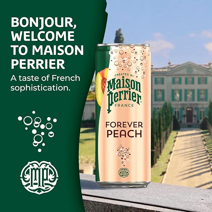 Maison Perrier Forever Peach Flavored Sparkling Water, 11.15 Fl Oz Cans, 8 Count, 3 Pack - Bloomnest