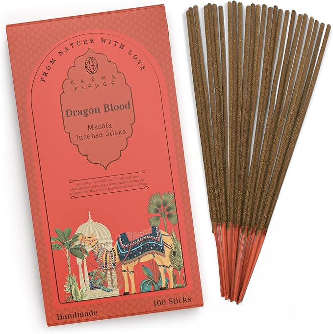 Incense Sticks, Dragons Blood Incense, Pack of 100 Stick, Hand Rolled Aromatic Masala Made with Natural Ingredients, 45-60 Min Burn Time, Best for Home Fragrance, Meditation, Yoga, Spiritual Healing KARMAPLEDGE