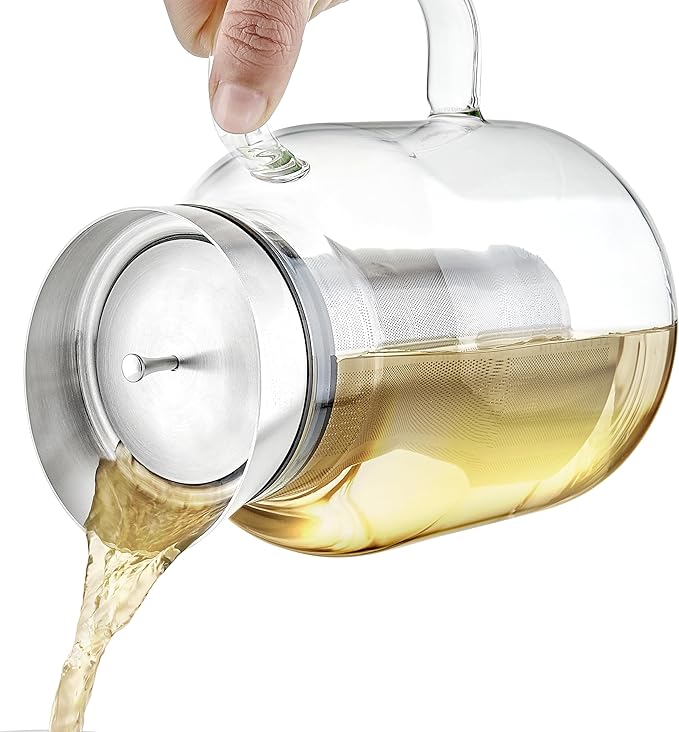 Teabloom 100% Plastic-Free Large Multi-Brew Borosilicate Glass Teapot + Kettle + Pitcher – Steep and Serve Hot Tea, Iced Tea, Cold Brew Tea and Fruit Infused Water – Legacy Tea Maker