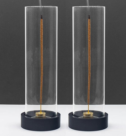 2 pcs Incense Holder for Sticks,Modern Incense Stick Holder with Glass Ash Catcher[Anti ash Flying], Incense Burner Holder,Zen Glass Incense Holder,for Spa Home Decor Yoga Meditation[Black] (2, Black) - Bloomnest