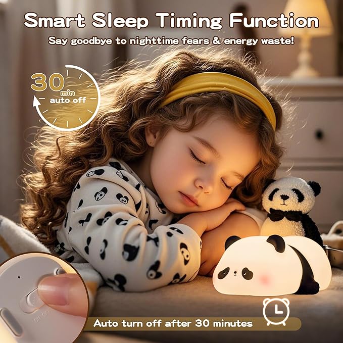 Cute Panda Night Light for Kids, LED Panda Lamp, Food Grade Silicone Novelty Animal Night Lamp,Dimmable Nursery Squishy Nightlight, Cool Gifts for Kids, Office Desk/Baby Boys/Girls Room Decor - Bloomnest