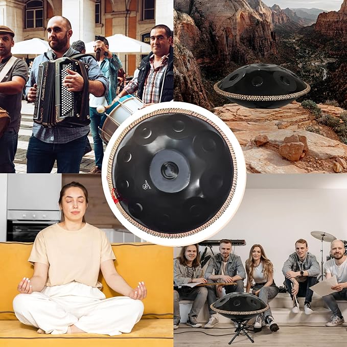 Handpan 432HZ,10 Sounds 22 Inches D Minor Handpan Drum,Premium Steel Hand Pan Instrument for Adults,Classic Black - Bloomnest