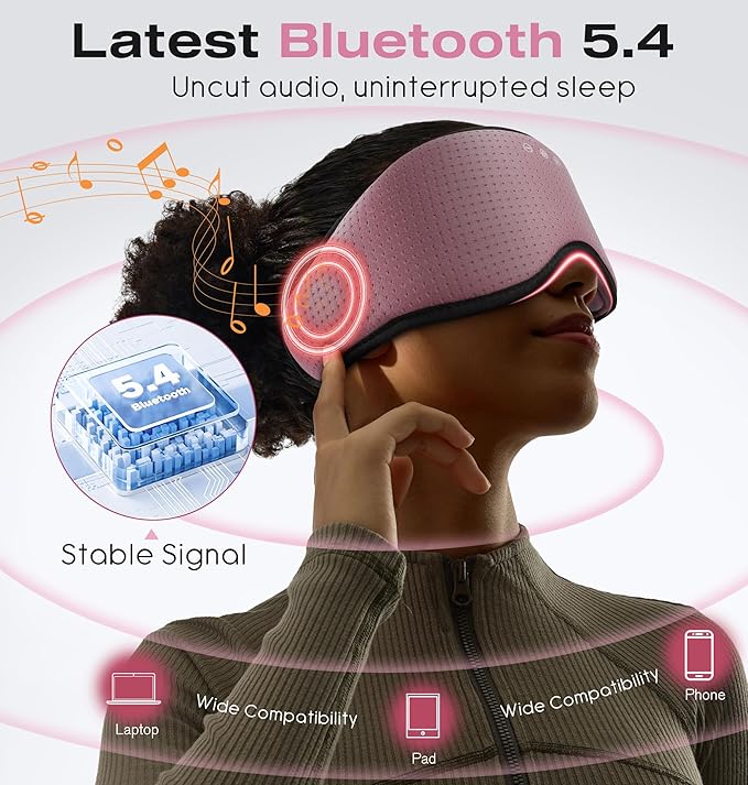 MUSICOZY Sleep Headphones with Bluetooth 5.4 Sleep Mask, Removable 3D Eye Cups for Zero Pressure Comfort, Wireless Bluetooth Eye Mask for Sleeping with Timer - Bloomnest