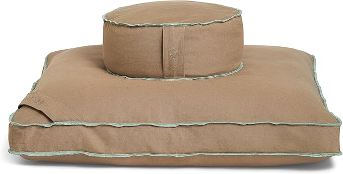 Meditation Cushion Set by renoo - Durable Comfortable Organic Cotton, Linen, Hemp - Modern Zafu Zabuton - Buckwheat Kapok Filled Floor Pillow Yoga Bolster in 15 Colors Washable Cover