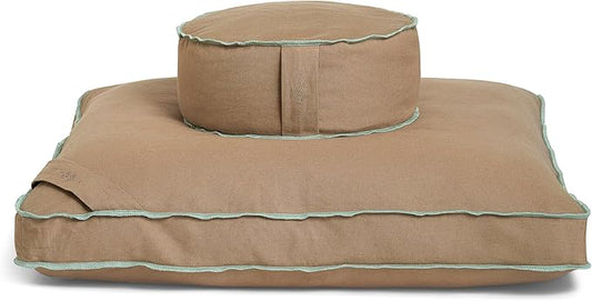 Meditation Cushion Set by renoo - Durable Comfortable Organic Cotton, Linen, Hemp - Modern Zafu Zabuton - Buckwheat Kapok Filled Floor Pillow Yoga Bolster in 15 Colors Washable Cover
