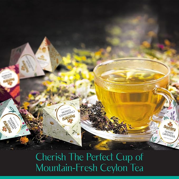 Samley Tea Holiday Fantasy Tea Assortment Gift Box Set, Pure Ceylon Tea Bags Individually Wrapped, Sampler Variety Pack of Assorted Flavors, 24 Pyramids - Bloomnest