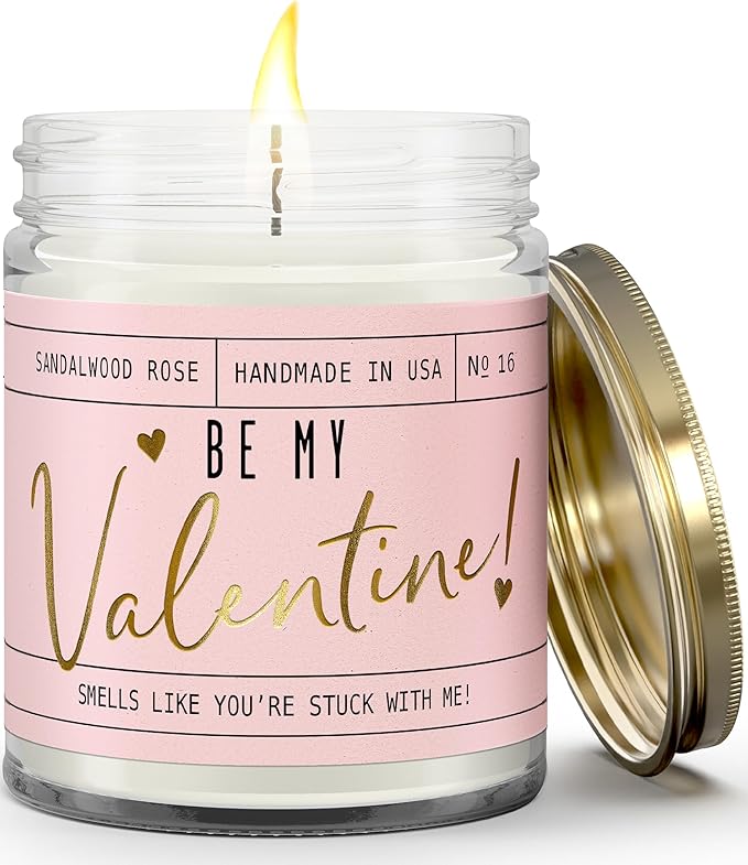 Valentines Day Gifts for Her, Valentine Candles, Valentines Gift for Girlfriend -Will You Be My Valentine Candle, w/Sandalwood & Red Roses I Valentines Gifts for Wife I 9oz, 50Hr Burn, USA Made - Bloomnest