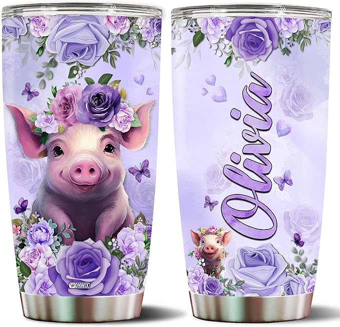 Personalized Pig Tumbler Customized Name Pigs Mugs Gifts For Women Funny Gift Coffee Mug Water Bottle 20oz Valentine For Girls Birthday Christmas Insulated Stainless Steel Cup With Lid - Bloomnest