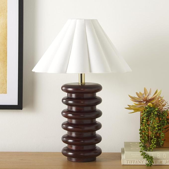 SAFAVIEH Lighting Collection Renata 23-inch Walnut Wood Table Lamp (LED Bulb Included) - Bloomnest
