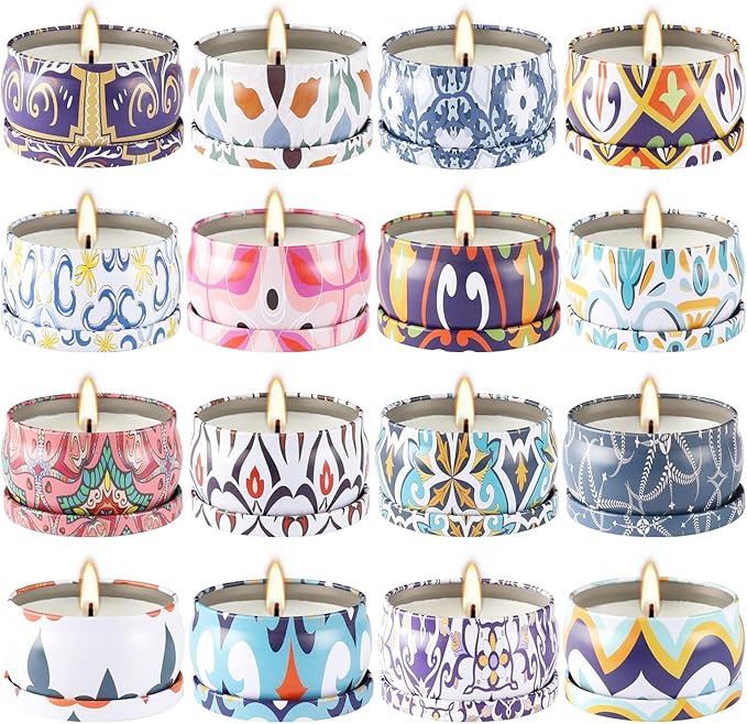 Scented Soy Wax Travel Tin Jar Candles - 2.5 OZ Gifts for Home, Mom - Christmas, Birthday, Thanksgiving, Mother's Day - 16 Pack - Bloomnest