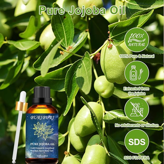 BURIBURI 100% Pure Organic Jojoba Carrier Oil, 100ml/3.38fl.oz - Bloomnest