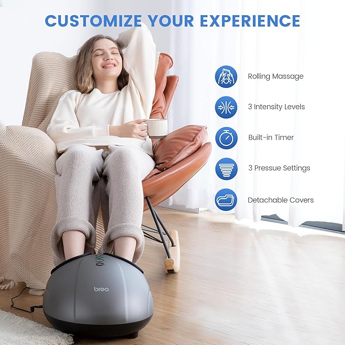 Breo Foot Massager with Heat, Deep Tissue Kneading, Shiatsu Massage Machine for Relax, Relieve Foot Pain, Plantar Fasciitis, Fits Feet Up to Men Size 12, Mother's Day Gift - Bloomnest