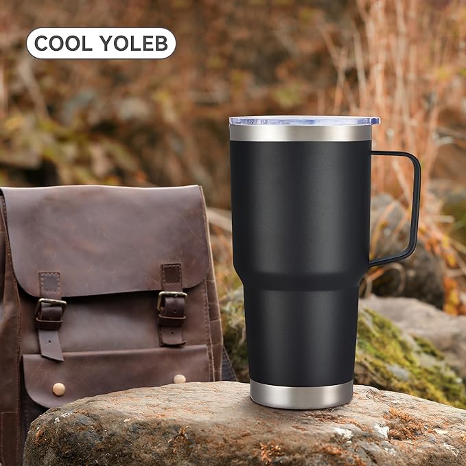 30 oz Tumbler with Handle and Lid, Stainless Steel Tumblers Bulk Double Wall Vacuum Insulated Travel Mug Leak Proof Cup Keep Drinks Cold and Hot Black, 4 Pack - Bloomnest