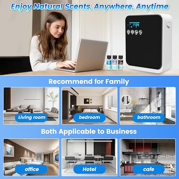 Waterless Essential Oil Diffuser:250ml Large Capacity Scent Air Diffuser with Smart APP & Touch Screen| Aromatherapy Large Room Oil Diffusers for Home,Office,Hotel Collection,Cover1500 sq.ft-Black - Bloomnest