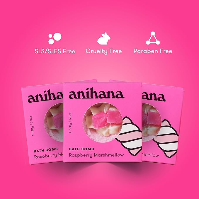 ANIHANA Bath Bombs with Coconut Oil, Paraben Free, Hand-Crafted Luxury Fizzers, Refreshing Raspberry Marshmellow Scent, 6.3 oz Each, 3 Pack - Bloomnest