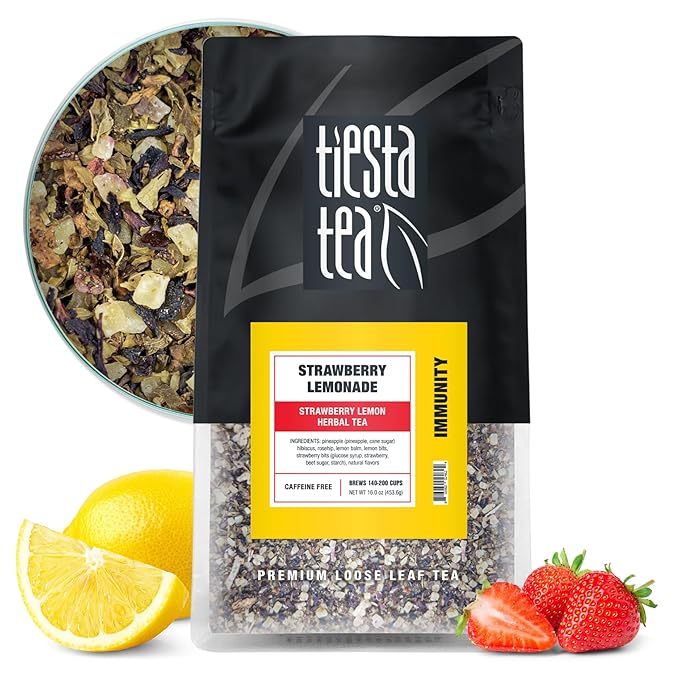 Tiesta Tea - Strawberry Lemonade, Loose Leaf, Strawberry Lemon Herbal Tea, Premium Non-Caffeinated Fruit Blend, Make Hot or Iced & Brews Up to 200 Cups, 16 Ounce Resealable Bulk Pouch - Bloomnest