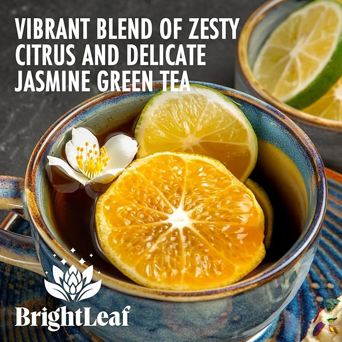 BrightLeaf Regenerative Organic Sparkling Tea, Citrus Jasmine, 12 oz Cans (Pack of 12) – Zero Sugar & Zero Calories – Organic Herbal Tea Drink – Mood-boosting ingredients – Craft Brewed Botanical Beverage - Bloomnest
