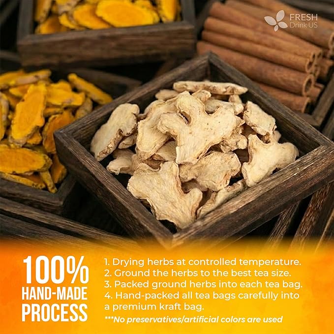 FreshDrinkUS, Premium Turmeric Ginger Cinnamon Tea Bags | 135 Tea Bags | Herbal Spice Tea Blend, Naturally Caffeine Free, Warm & Aromatic Flavor, 100% Natural Ingredients, Convenient Tea Bags - Bloomnest