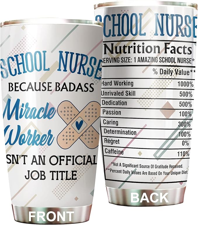 School Nurse Tumbler 20oz Stainless Steel - Funny Appreciation Gifts for Birthday, Christmas, Nurses Day - Coffee Cup for Women Men - Bloomnest