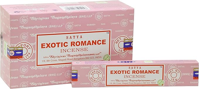 EARTH Satya Exotic Romance Incense Sticks 15 GMS (Pack of 12) (Green Certified) Indian Perfumed Hand Rolled Agarbatti Perfect for Worship,Relaxation, Medication. Earth