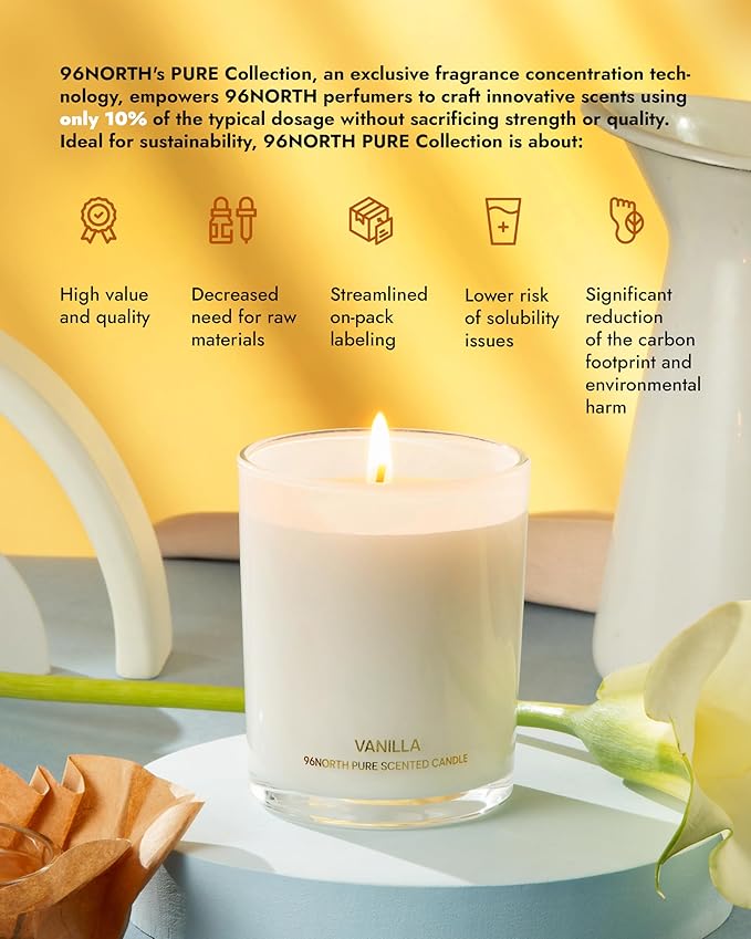 96NORTH | Pure Vanilla Candle | 100% Natural Soy Wax | One Wick Jar Candle | Natural Fragrance Technology | Non Toxic | Up to 35 Hours Burning Time | Aromatherapy Gift for Men and Women - Bloomnest