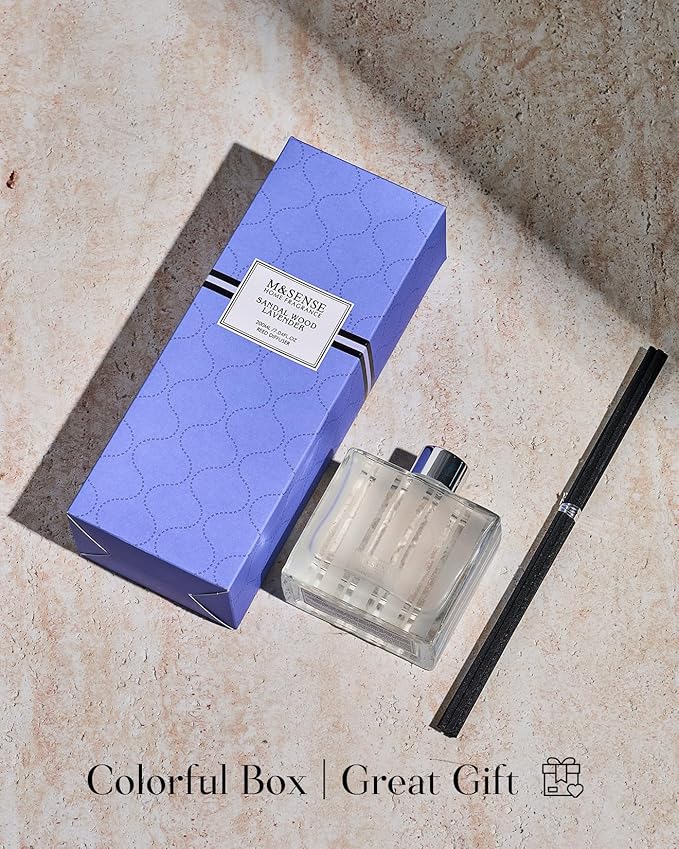 M&SENSE Sandalwood Lavender Reed Diffuser Set - 7.04 fl oz Scented Diffusers for Home, Long-Lasting Non-Toxic Fragrance Oil Aroma with Sticks, Housewarming Gifts for Bedroom Bathroom MSENSE