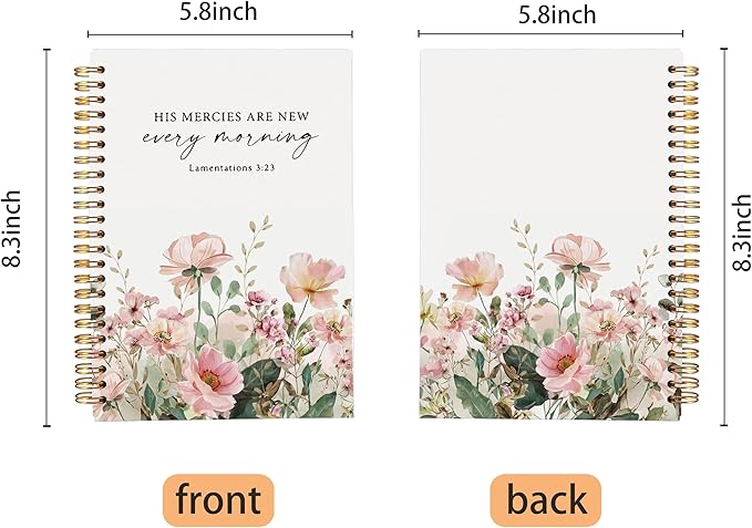Christian Notebook for Women, Christian Art Gifts Journal, Prayer Journal for Women, Bible Journaling Notebook, Lamentations 3:23 His Mercies Are New Every Morning Floral Notebook 5.5x8.3 - Bloomnest