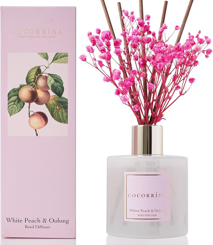 Cocorrína Reed Diffuser Sets - 6.7 oz. White Peach& Oolong Scented Diffuser with 8 Sticks Home Fragrance Reed Diffuser for Bathroom Shelf Decor - Bloomnest