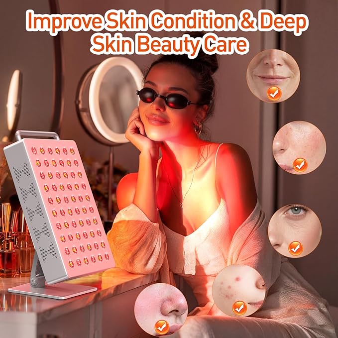 Red Light Therapy Panel 5 Wavement 60 Dual Chip LEDs 630+660+810+830+850nm Red and Near Infrared Lamp Therapy Device 100W with Timer & Stand for Body Pain Relief Face Skin Health Sleep White Bloomnest