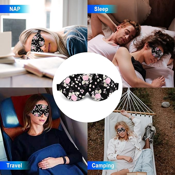 3D Sleep Mask, 100% Blackout 3D Contoured Sleep Eye Mask, Comfortable & Super Soft Sleeping Mask with Adjustable Straps for Women, Men, Sleeping Travel Yoga Naps (Peony Flower - Pack of 1) - Bloomnest